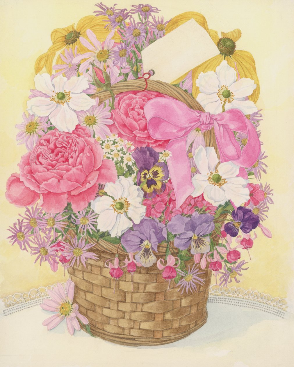 Cesta de Flores, 1995 (wc no papel) de Linda Benton