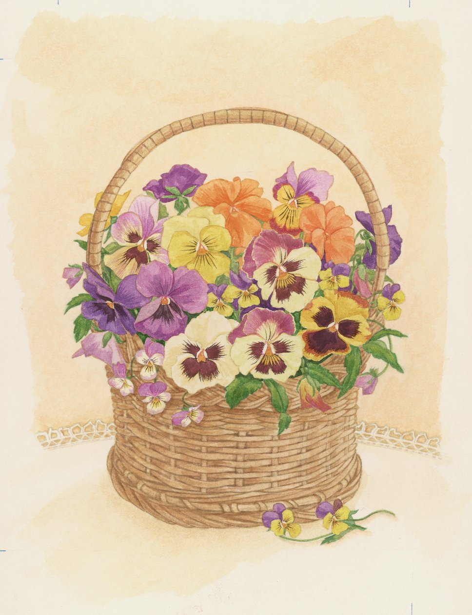Basket of Pansies, 1998 (wc no papel) de Linda Benton