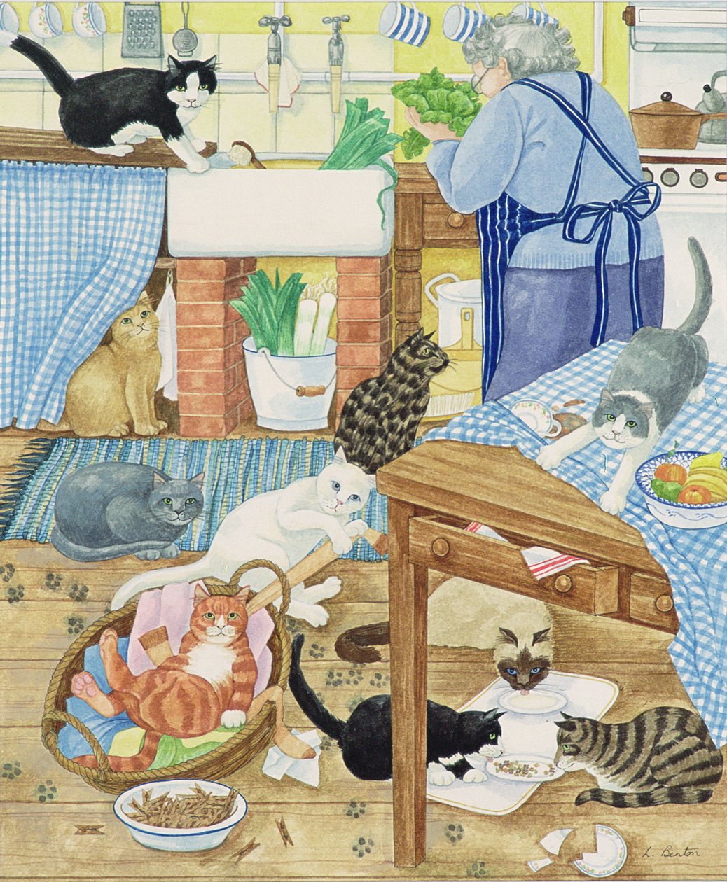 Vovó e 10 gatos na cozinha (wc no papel) de Linda Benton
