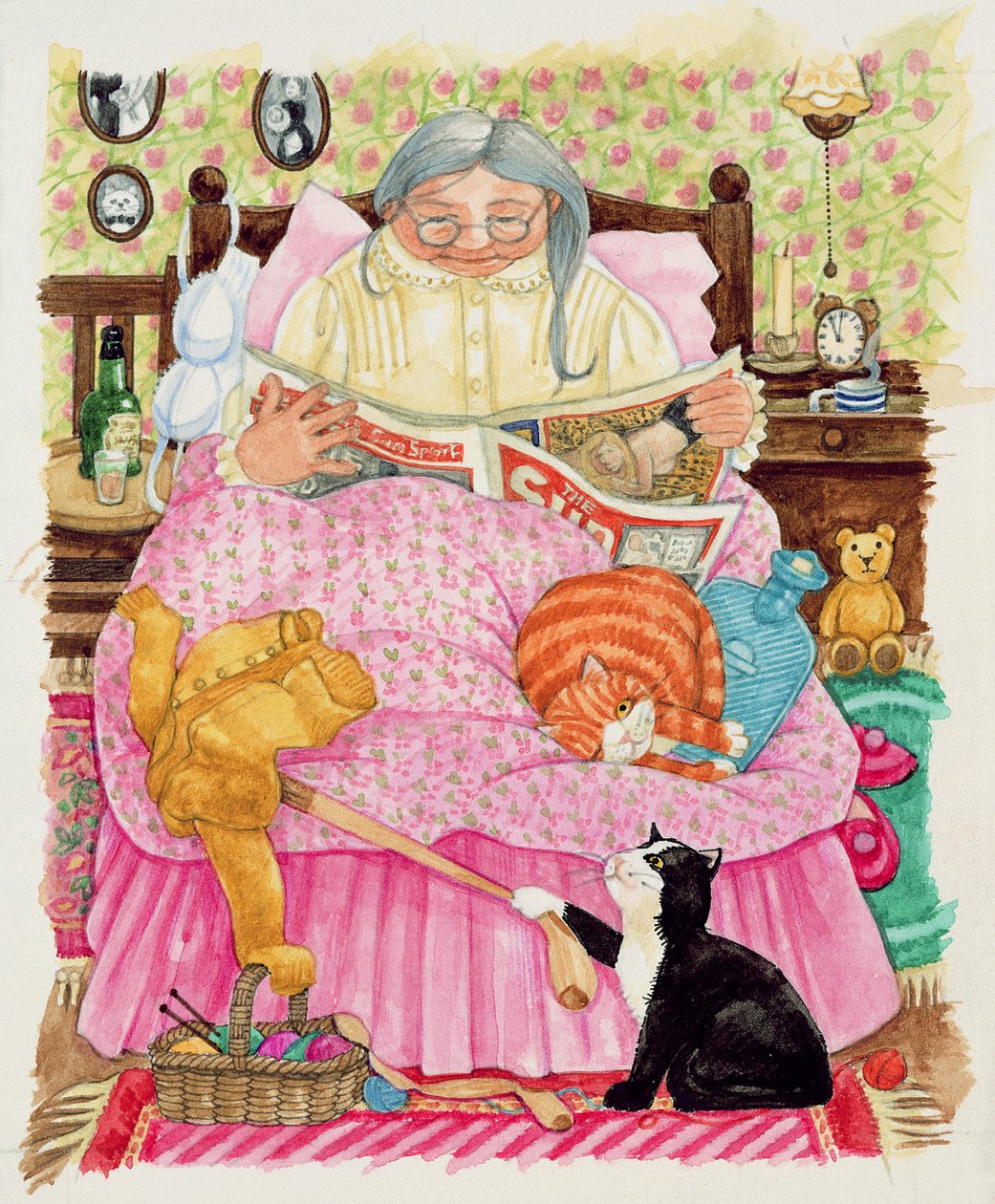 Vovó e 2 gatos e uma cama rosa (wc no papel) de Linda Benton