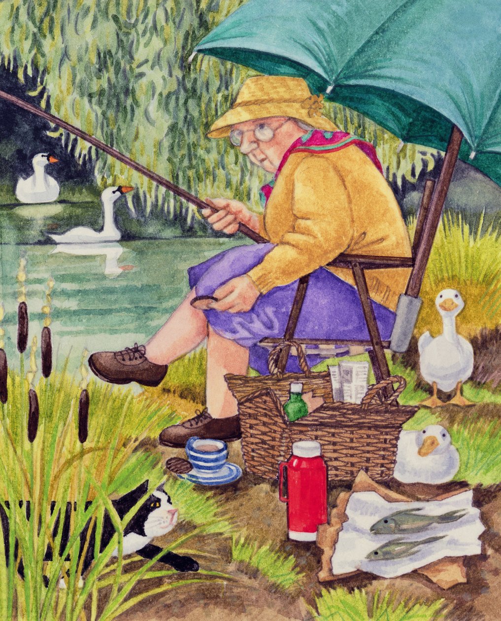 Vovó e gato de pesca (wc no papel) de Linda Benton