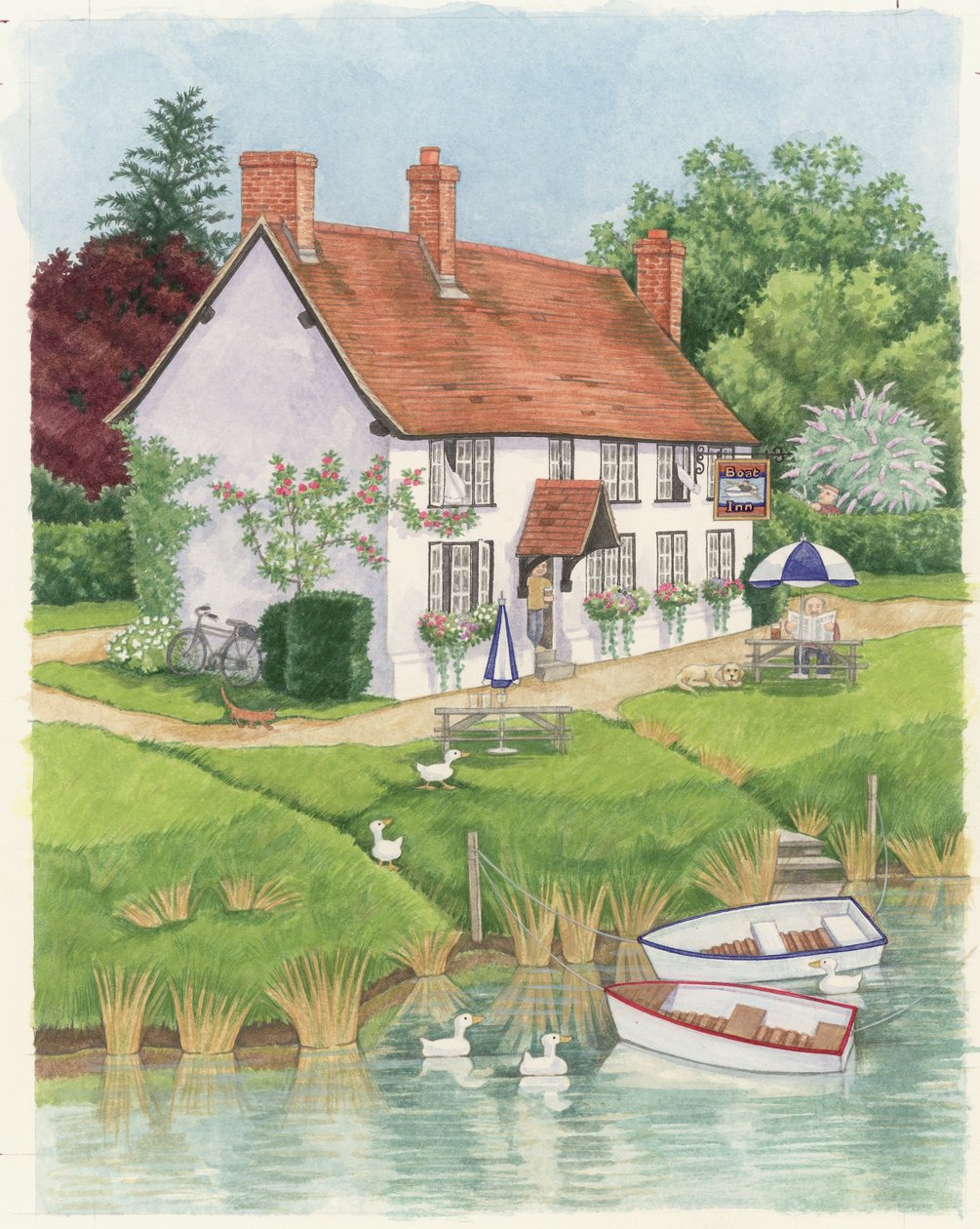The Boat Inn, 2003 (wc no papel) de Linda Benton