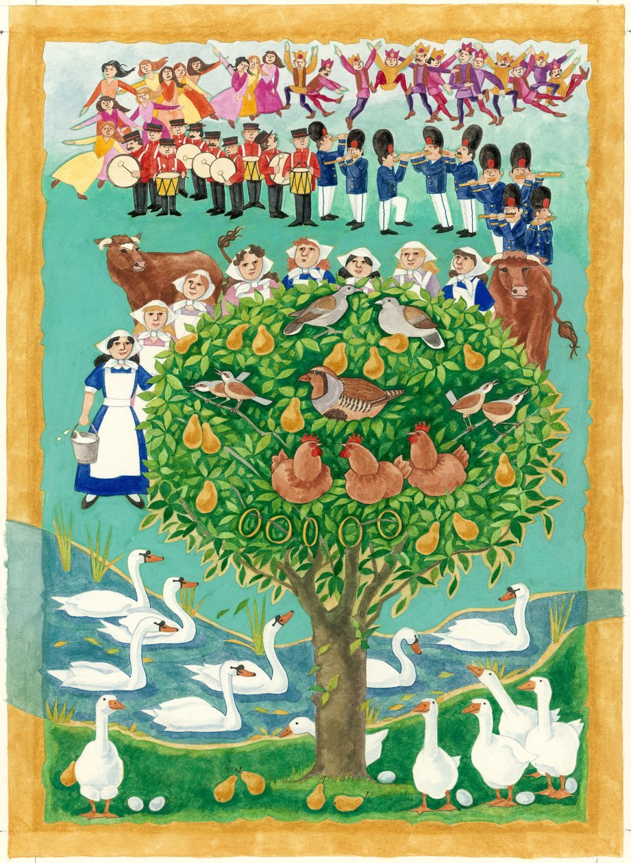 Os Doze Dias de Natal, 1997 (wc on paper) de Linda Benton