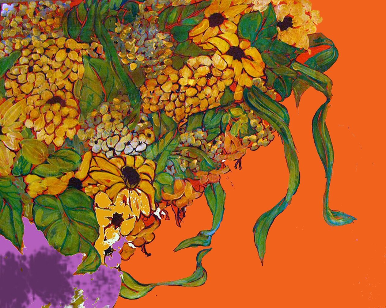 Flowers in my Vase, 2014 (misto, acrílico, tinta, óleo) de linda arthurs