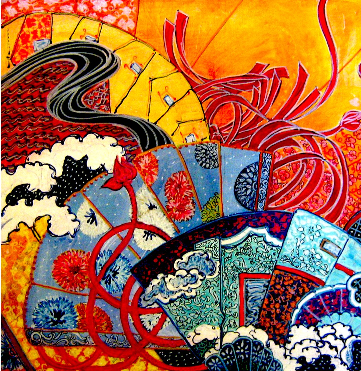 Leques orientais, 2013 (misto, acrílico, tinta, óleo) de linda arthurs