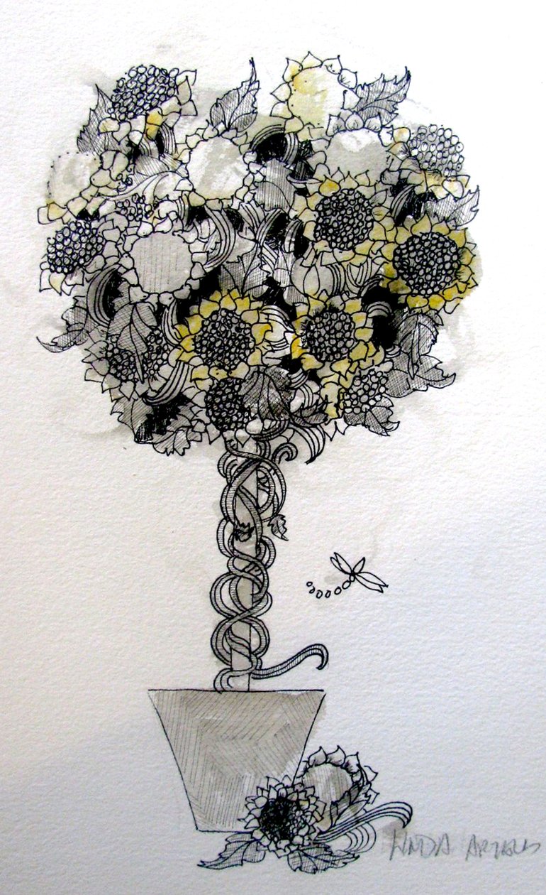 Arranjo de girassóis, 2015 (caneta e tinta) de linda arthurs