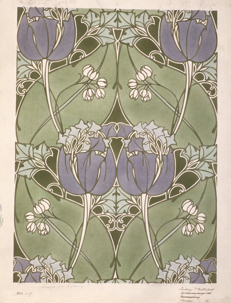 Desenho para um tecido floral, c.1905 (aguarela sobre papel) de Lindsay P. Butterfield