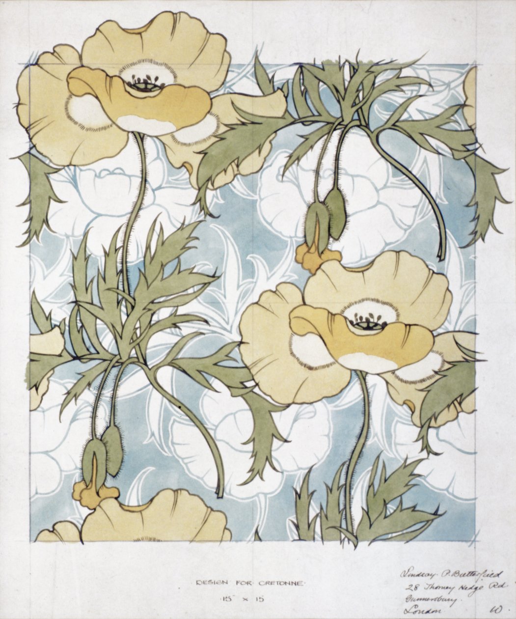 Design para cretone (aguarela sobre papel) de Lindsay P. Butterfield