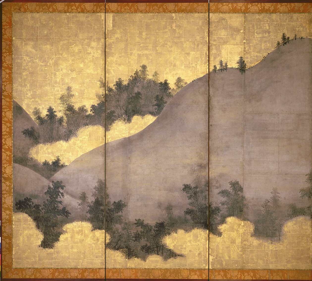 Paisagem de Verão (caneta e tinta, cor, papel dourado no painel) (ver 216559) de Linkoku