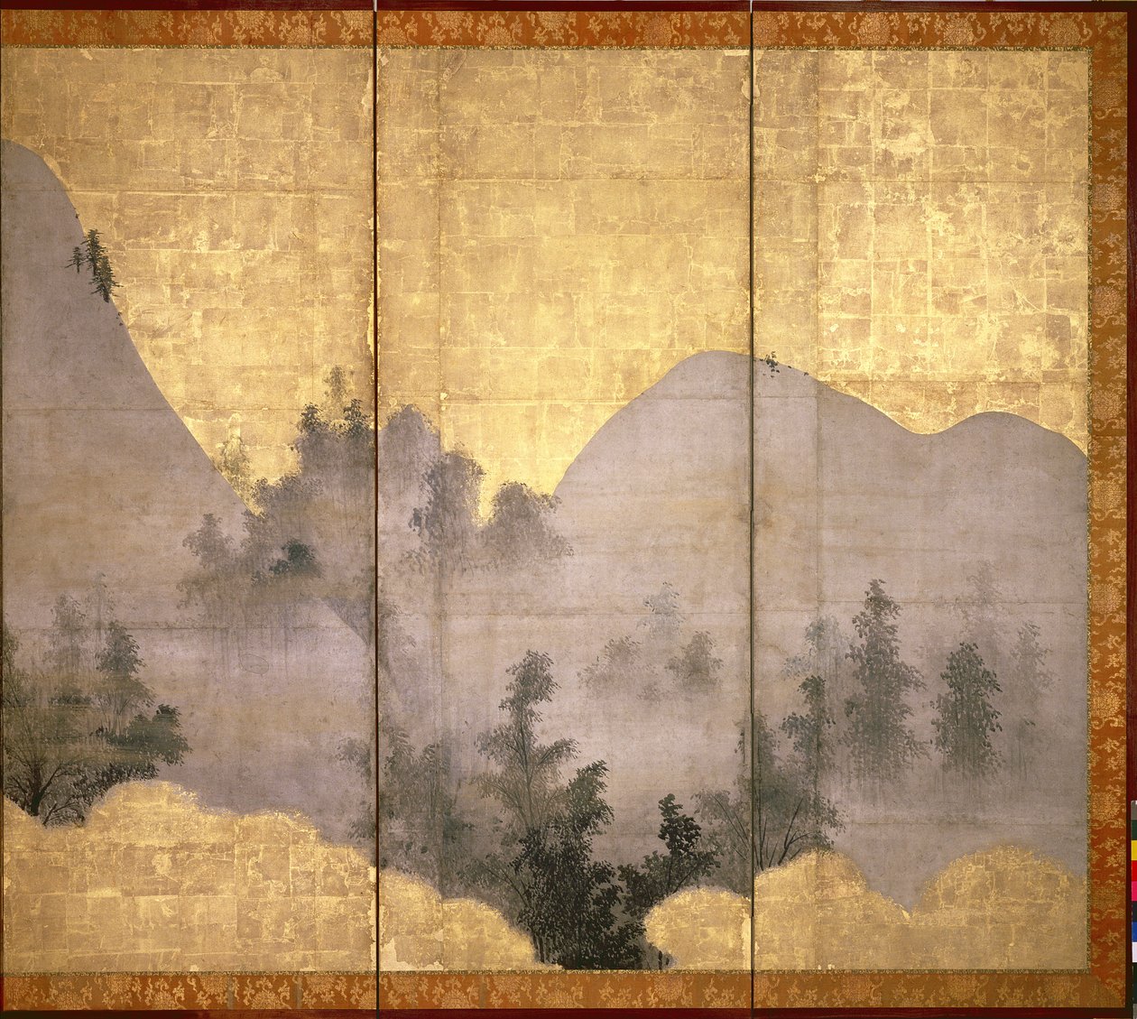 Paisagem de verão (caneta e tinta, cor, papel dourado no painel) (ver 216560) de Linkoku