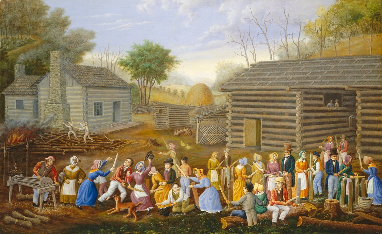 Linho Scutching Bee, 1885 (óleo na cama correndo) de Linton Park