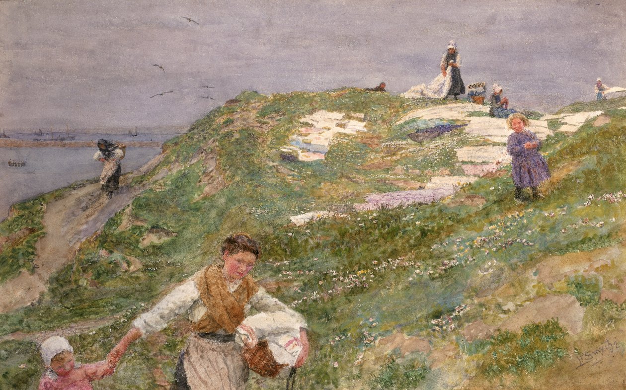 Branqueamento de linho - Le Portel, antes de 1896 (wc no papel) de Lionel Percy Smythe