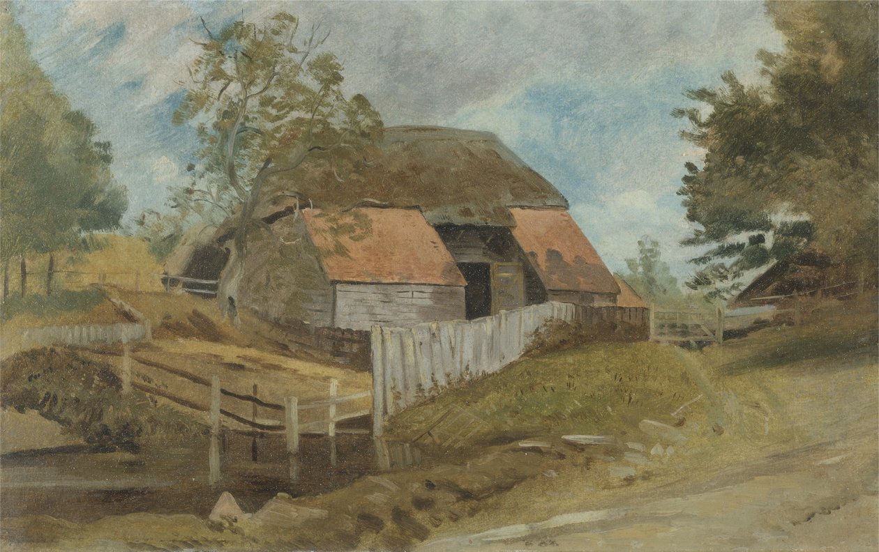Old Barn, c.1855 (óleo no painel) de Lionel Constable