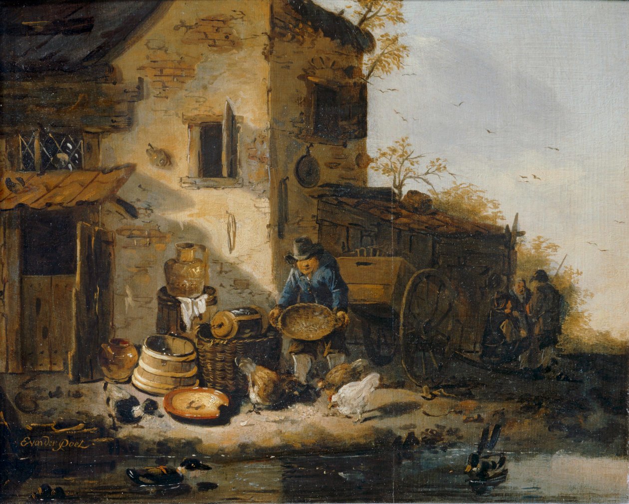 Agricultor a alimentar as suas galinhas ... de Lionel Hamilton Renwick