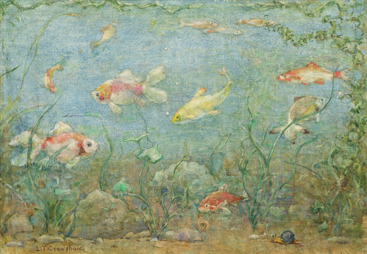 Cena Subaquática (aquarela e bodycolor em linho) de Lionel Townsend Crawshaw