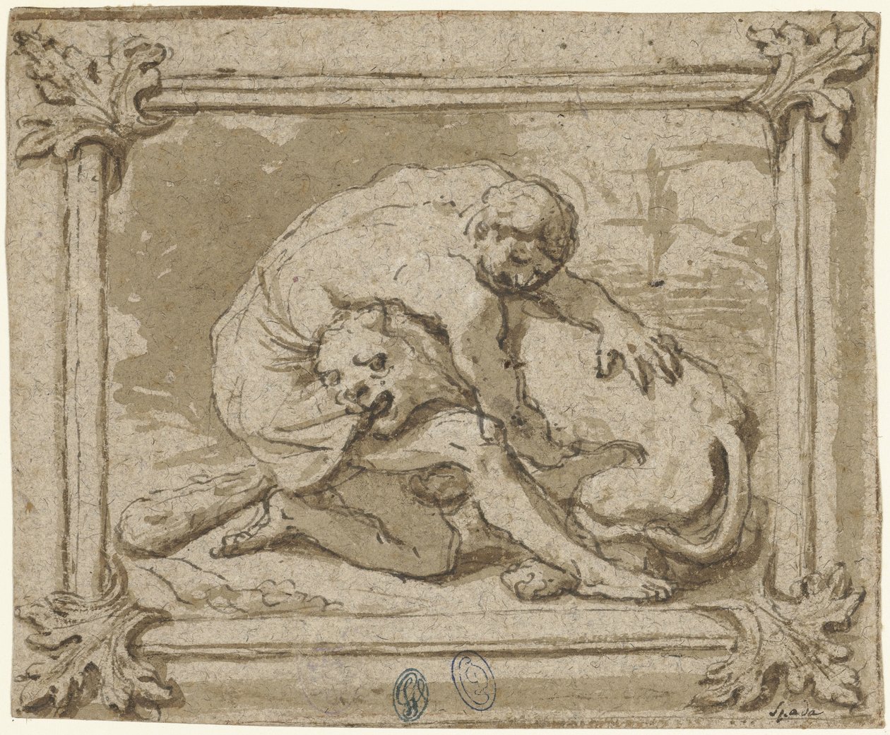 Hércules lutando contra o leão da Nemeia de Lionello Spada