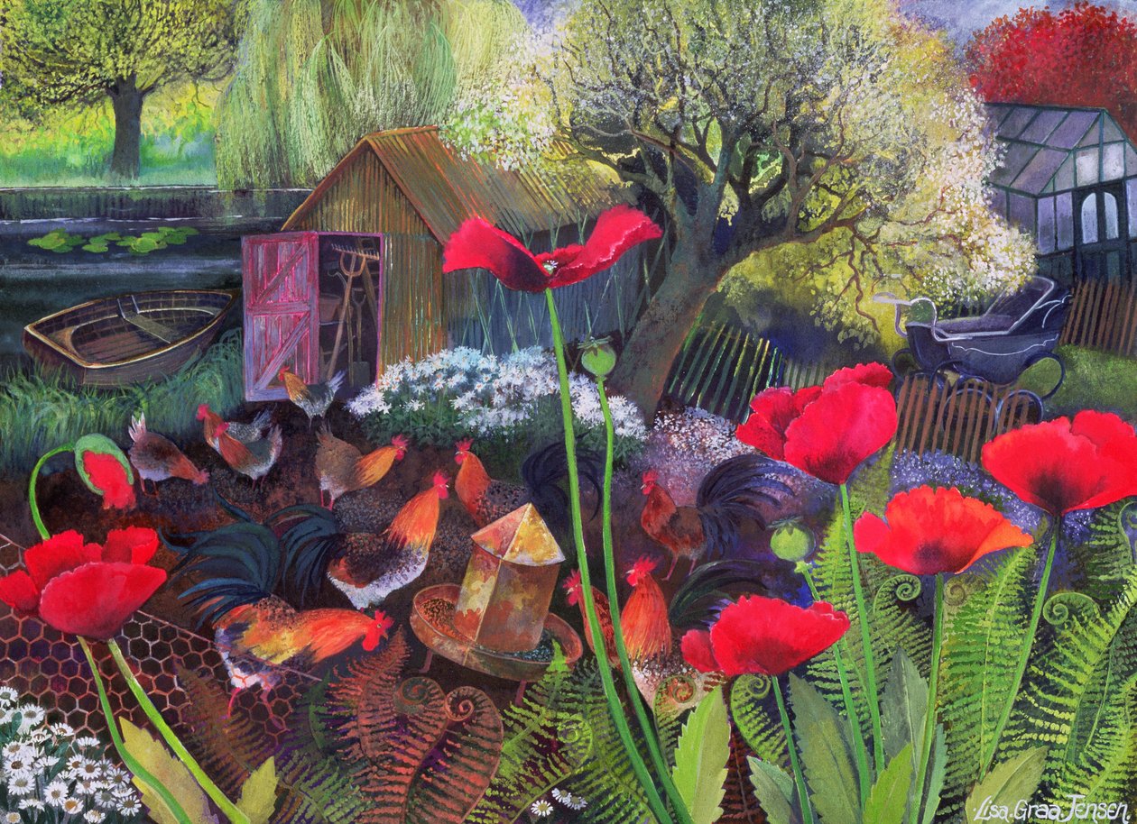 Hen Run, 1994 (tinta acrílica, guache) de Lisa Graa Jensen