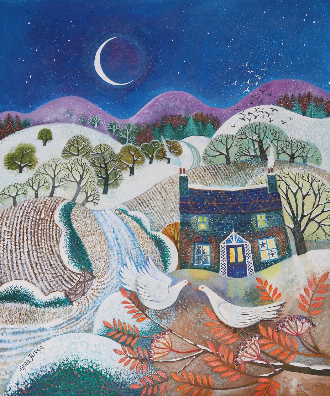 Snowbirds, 2018, (tintas acrílicas sobre papel) de Lisa Graa Jensen