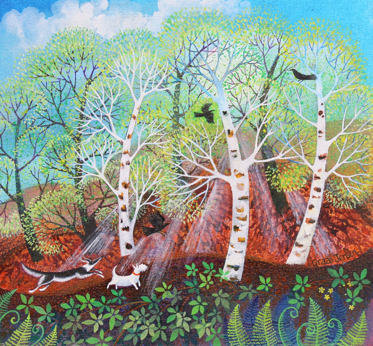 Chasing Crows on the Common, 2021 (acrílico sobre tela) de Lisa Graa Jensen