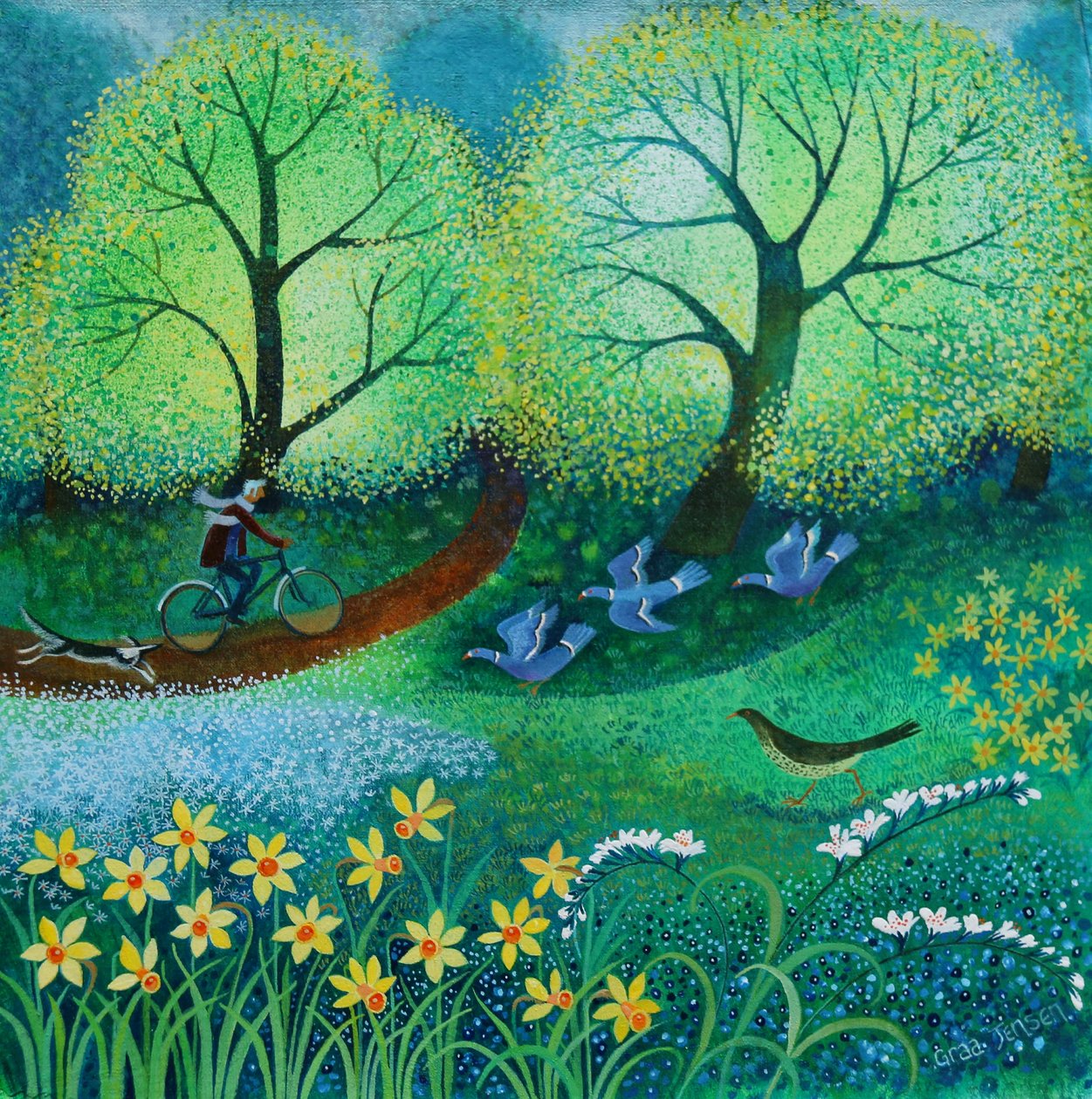 Andar de bicicleta pelo parque, 2021 (acrílicos sobre linho) de Lisa Graa Jensen