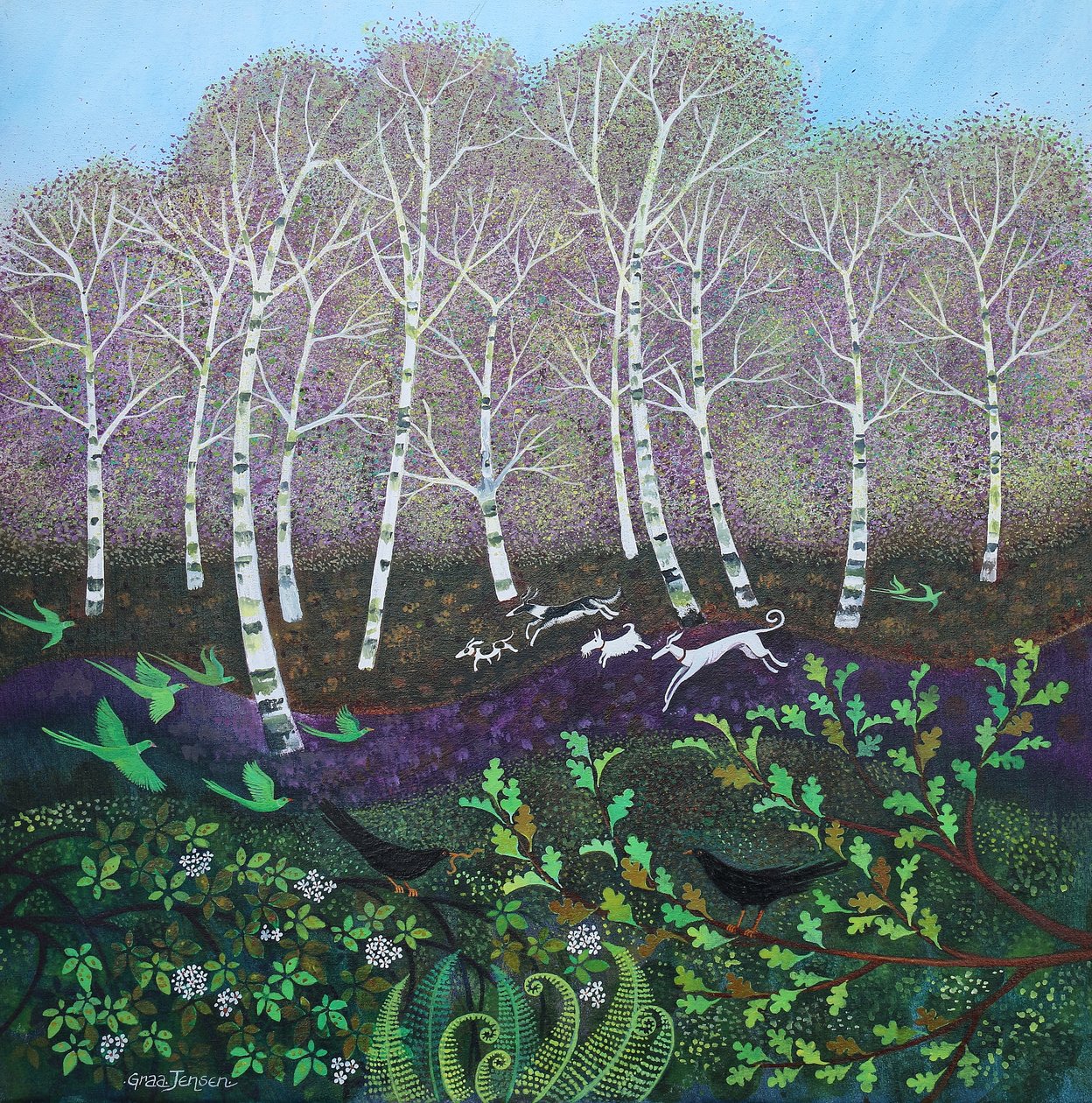 Papagaios verdes, 2024 (acrílico sobre tela) de Lisa Graa Jensen