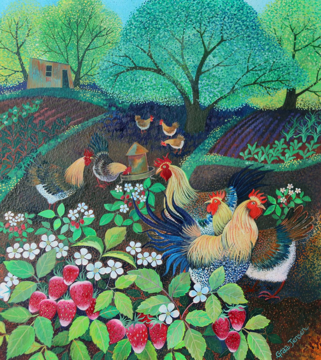 Hen Party, 2016, (tintas acrílicas sobre papel) de Lisa Graa Jensen
