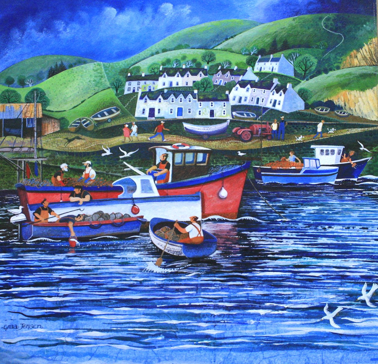 Landing the Catch,2010,(acrílicos sobre papel) de Lisa Graa Jensen
