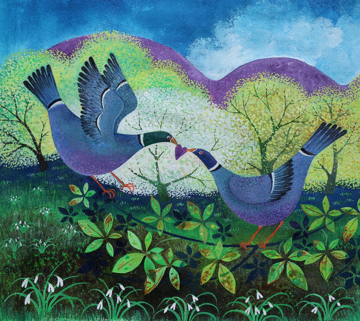 Love Birds, 2020,(acrílicos sobre papel) de Lisa Graa Jensen