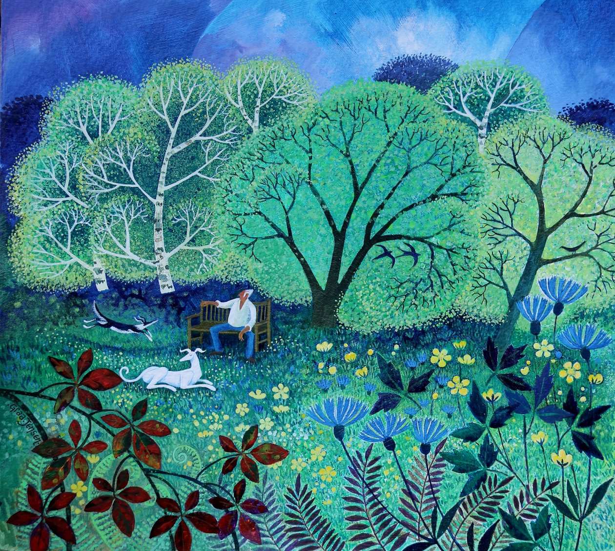 Memorial Bench,2020,(acrílicos sobre papel) de Lisa Graa Jensen