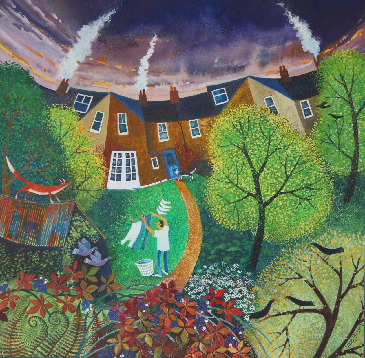 Mr. Foxs Garden, 2016, (tintas acrílicas sobre papel) de Lisa Graa Jensen