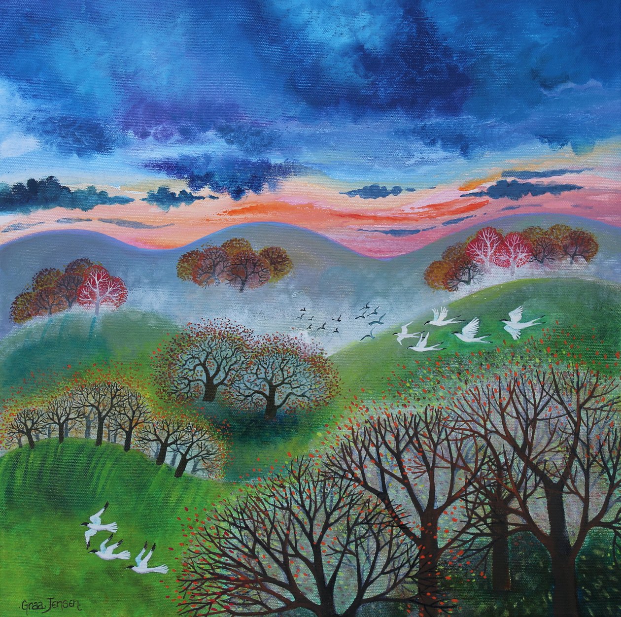 Pôr do sol de outubro, 2024 (acrílico sobre tela) de Lisa Graa Jensen