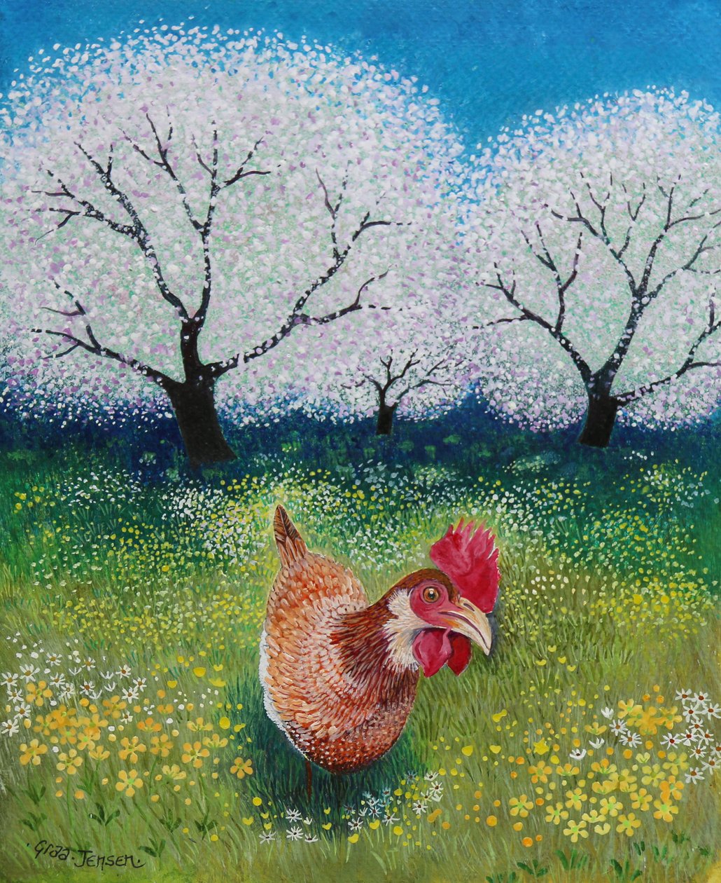 Galinha do pomar,2021,(acrílico sobre papel) de Lisa Graa Jensen