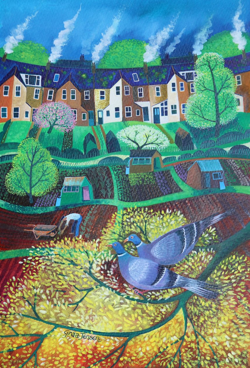 Pigeon,2017,(acrílicos sobre papel) de Lisa Graa Jensen