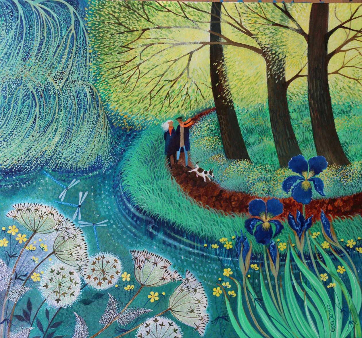 River Wey walk, 2017,(acrílicos sobre papel) de Lisa Graa Jensen