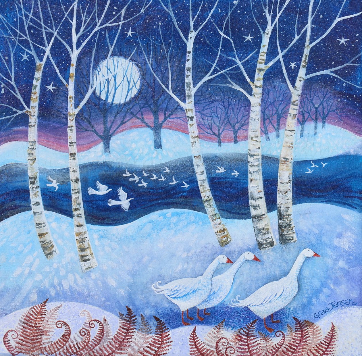 Voo na neve, 2024 (acrílicos sobre linho) de Lisa Graa Jensen