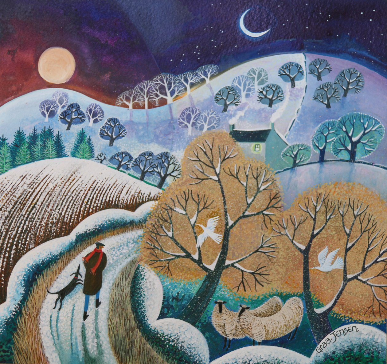 Caminhada de Inverno Nevado, 2017, (tintas acrílicas sobre papel) de Lisa Graa Jensen