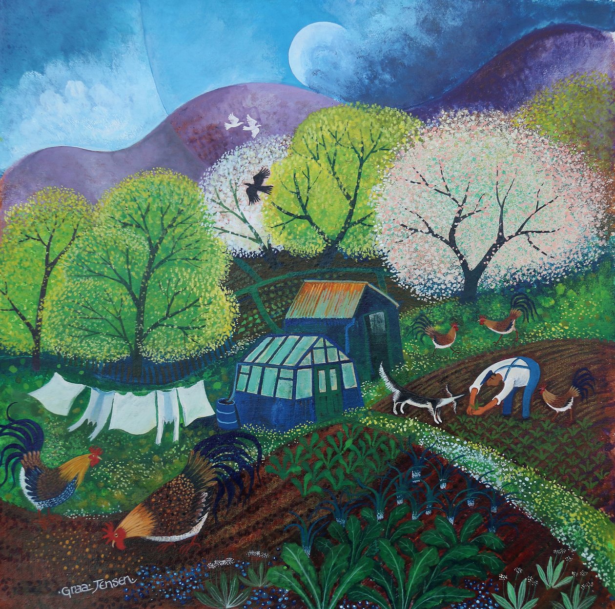primavera na horta, 2025 (acrílicos sobre linho) de Lisa Graa Jensen