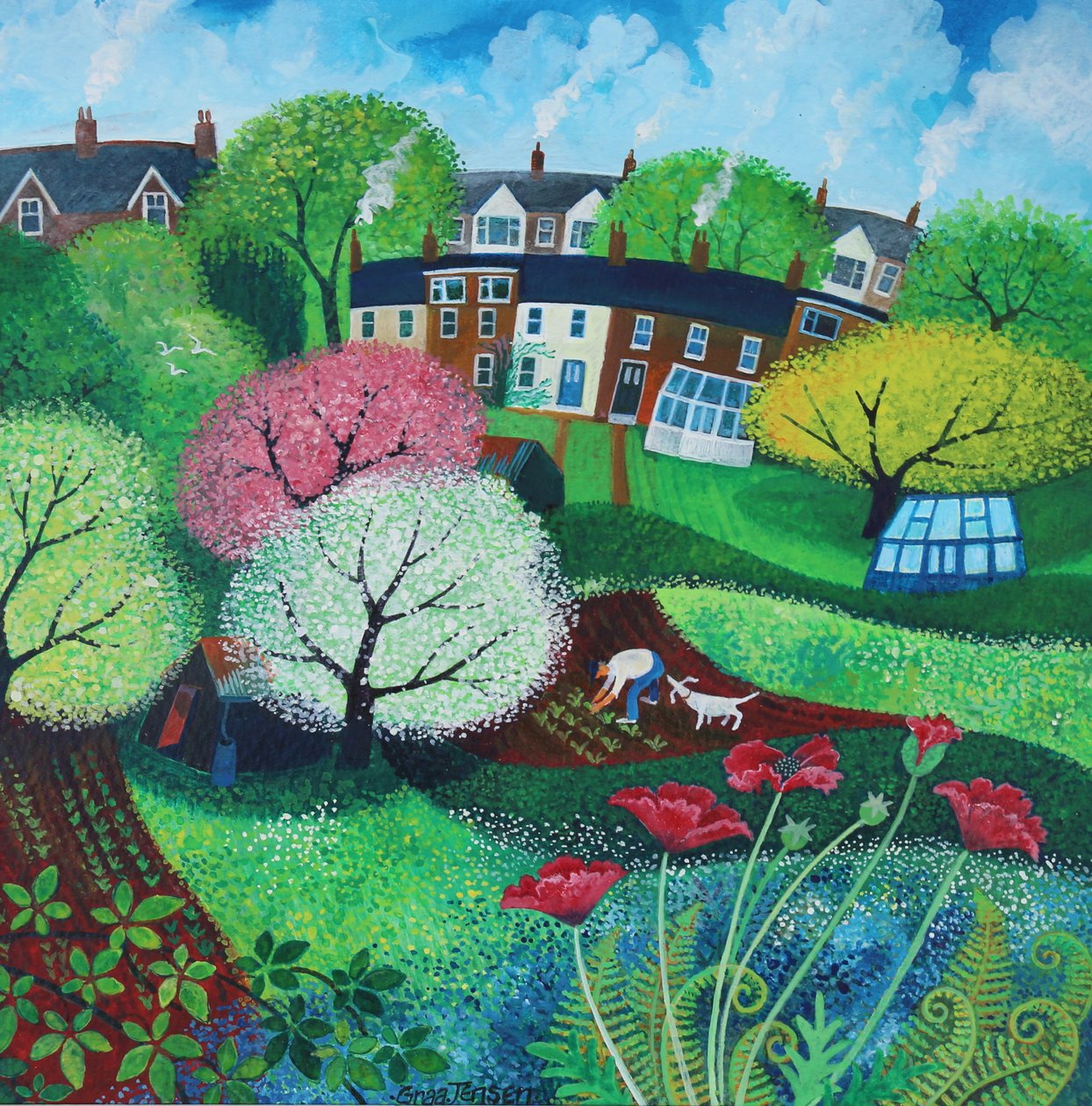 Suburbia, 2018 (acrílicos sobre papel) de Lisa Graa Jensen