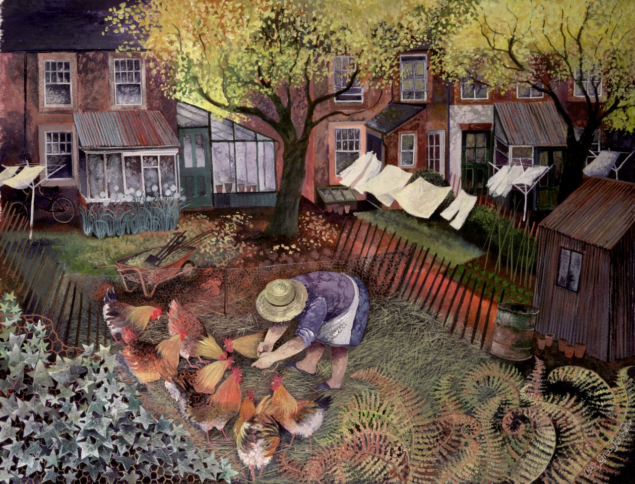 Town Hens, 1995 (tinta acrílica, guache) de Lisa Graa Jensen