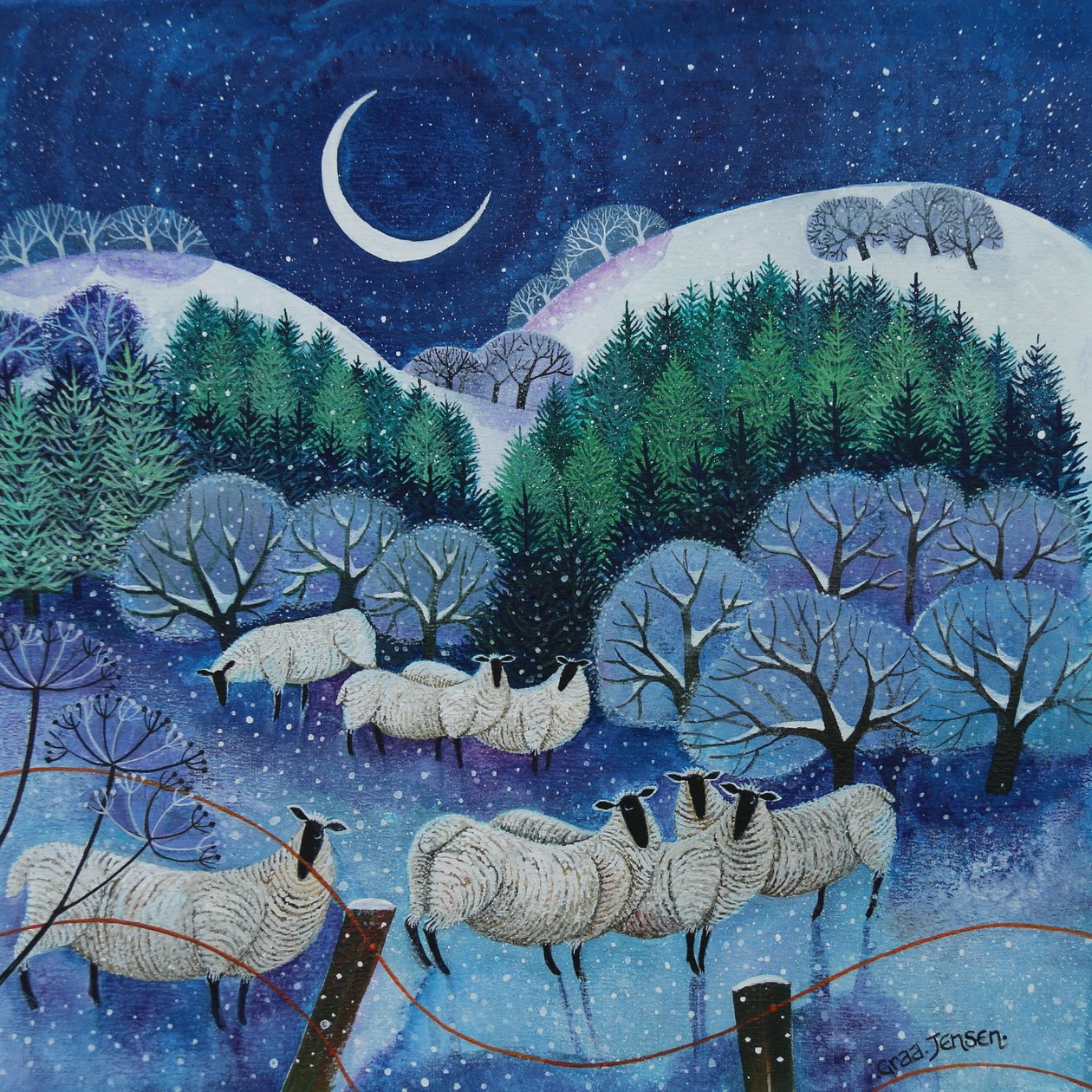 Winter Downland Sheep, 2024 (acrílico sobre tela) de Lisa Graa Jensen