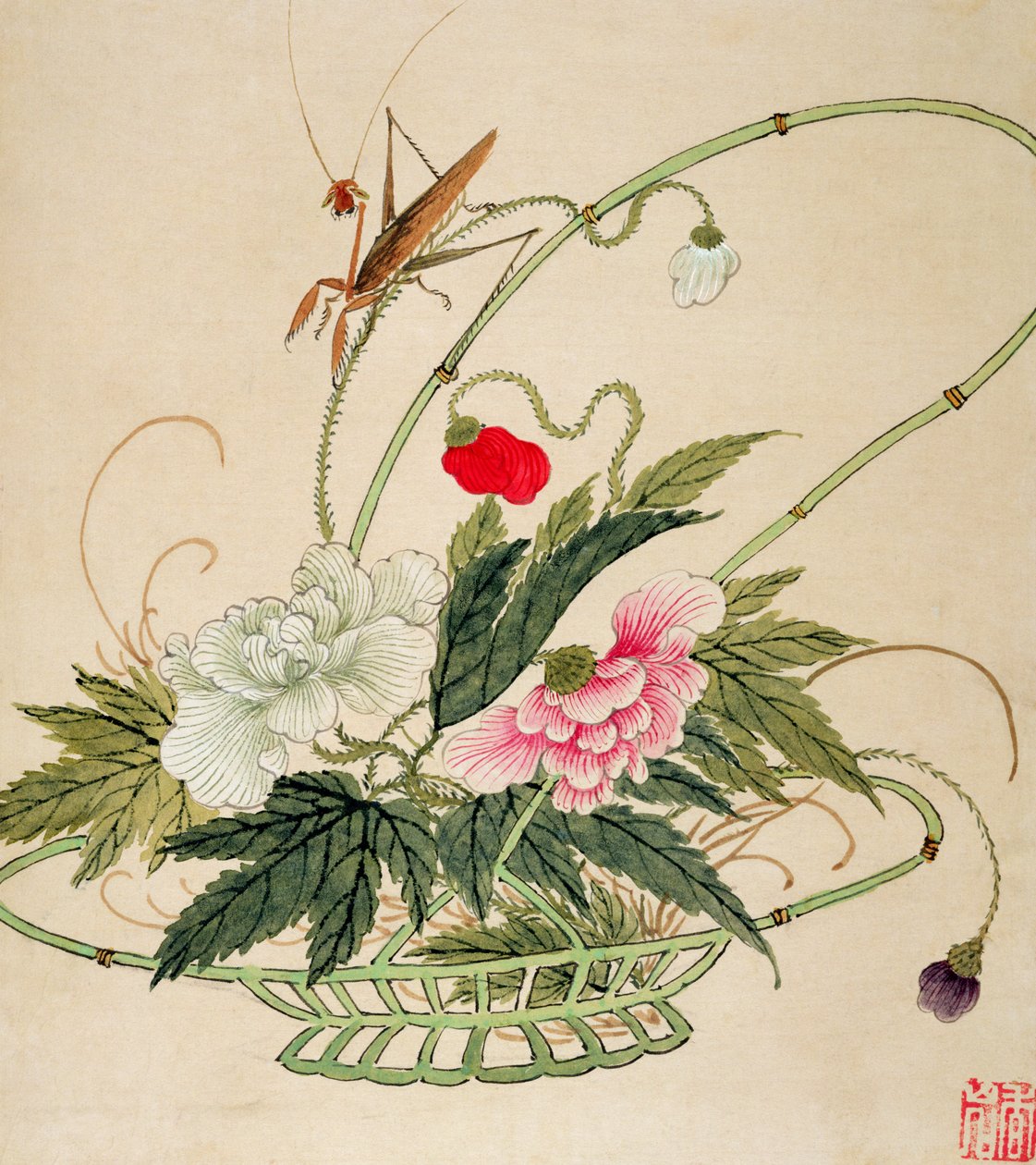 Um de uma série de pinturas de flores e insetos, final do século XIX de Liu Hua