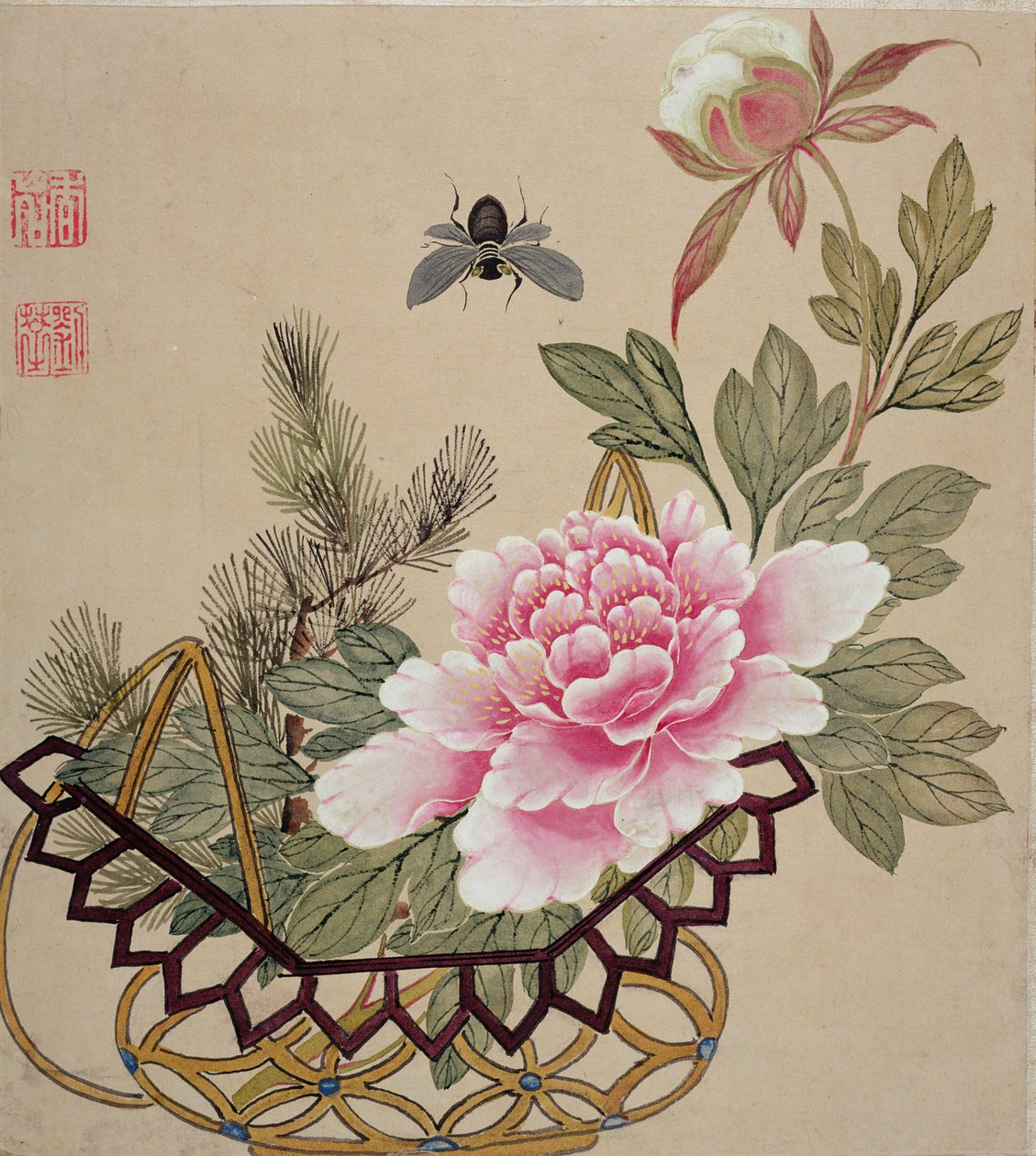 Um de uma série de pinturas de flores e insetos, final do século XIX de Liu Hua