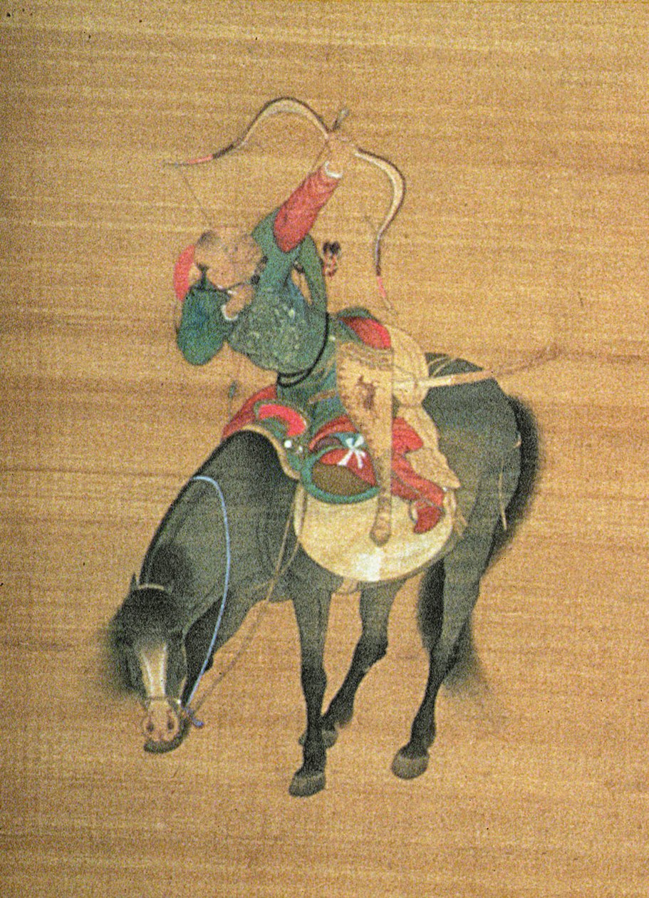 Kublai Khan (1214-94) Caça (detalhe), dinastia Yuan (tinta e cor na seda) (ver 150417) de Liu Kuan tao