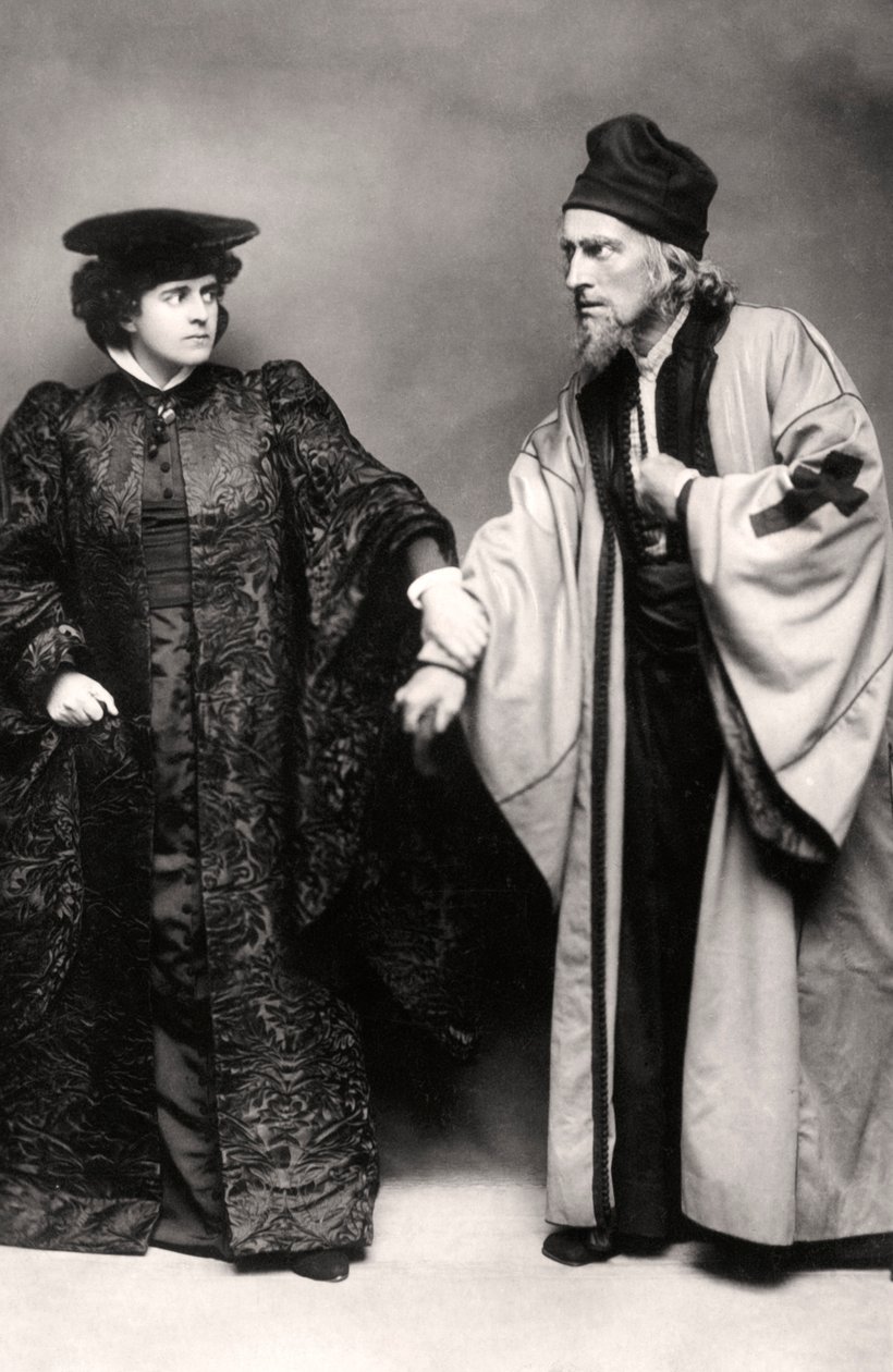 Gertude Elliott e Johnston Forbes-Robertson em O Mercador de Veneza, início do século XX. de Lizzie Caswall Smith