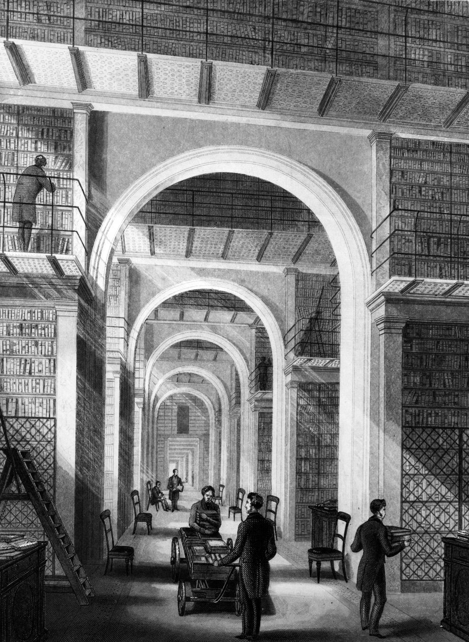 Museu Britânico - Biblioteca Adicional, gravado por E. Radclyffe, publicado em &39;London Interiors&39;, 1841 de Llewellyn Jewitt