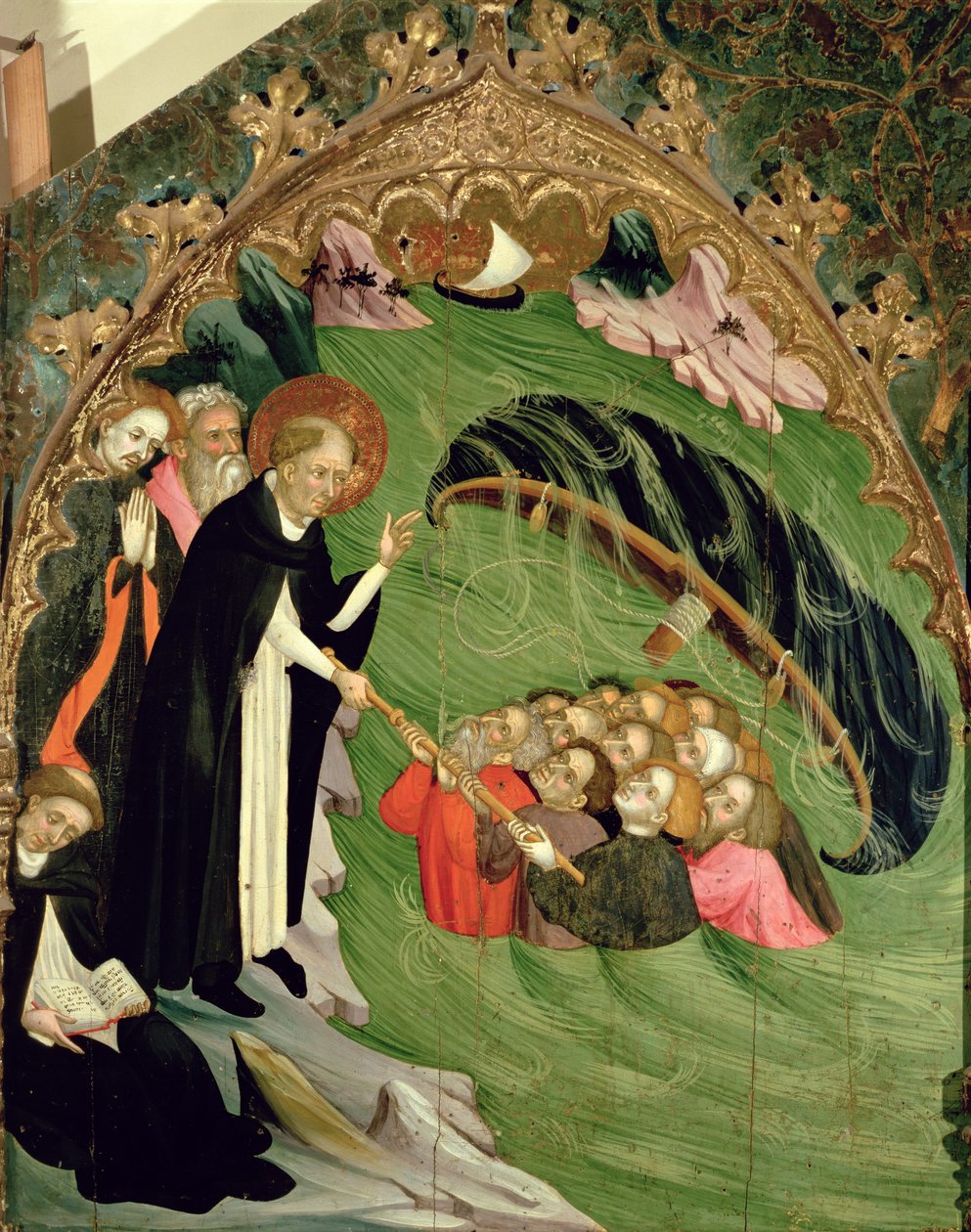 St. Dominic resgatando pescadores naufragados de afogamento, detalhe do Retábulo de St. Claire, 1415 de Lluís Borrassà
