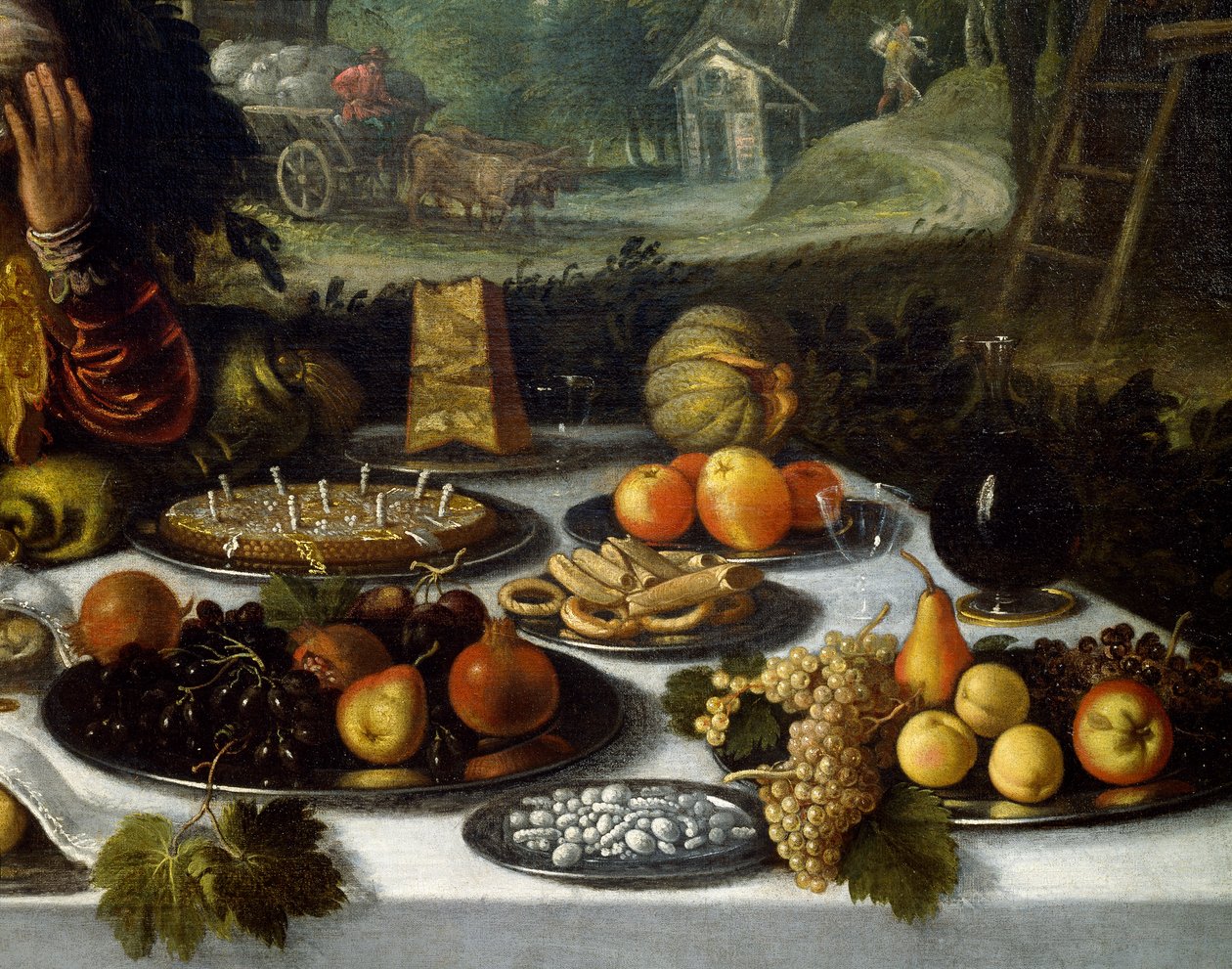 Distribuição da tabela, detalhe de Vanity of Wealth por Lodewijk Toeput (circa 1550-circa 1605) de Lodewijk Toeput