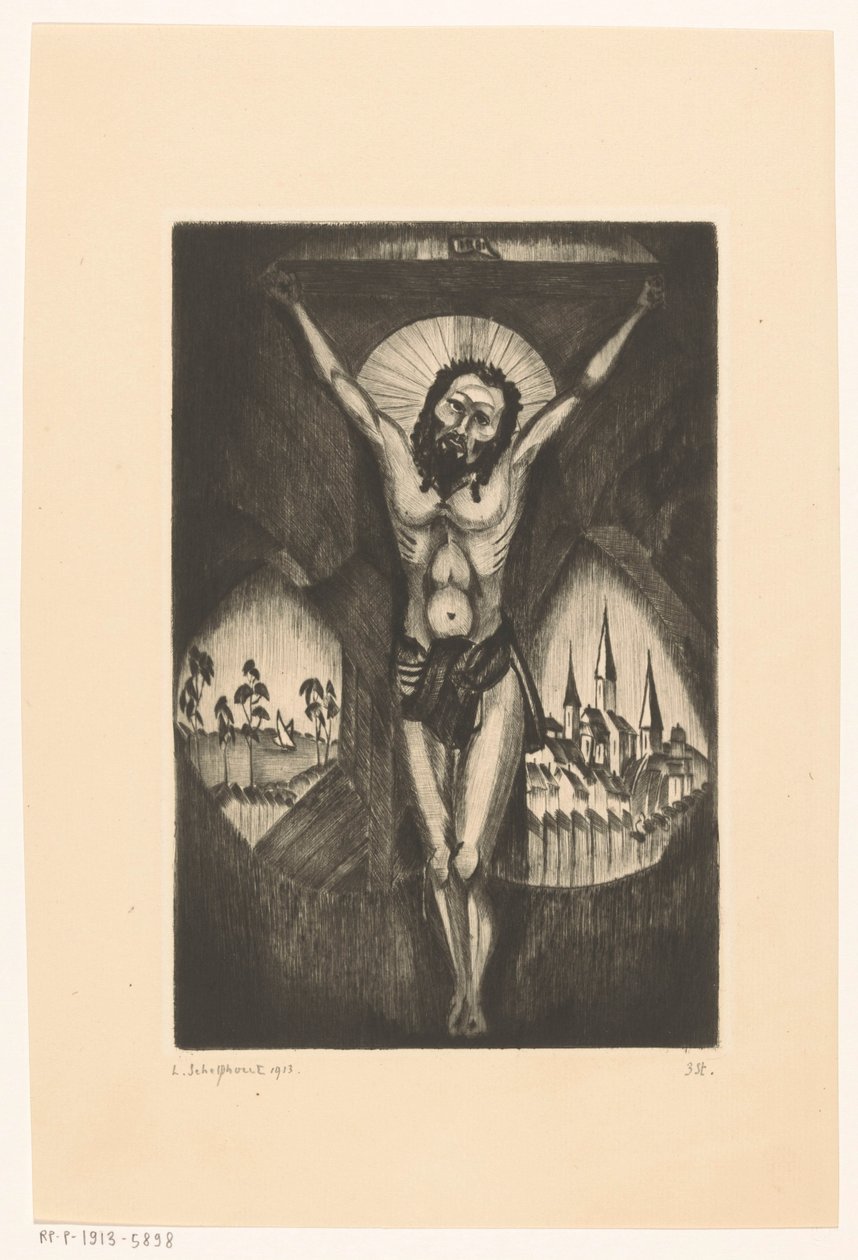 Cristo na cruz Le Christ I (título original no objeto) de Lodewijk Schelfhout (signed by artist)