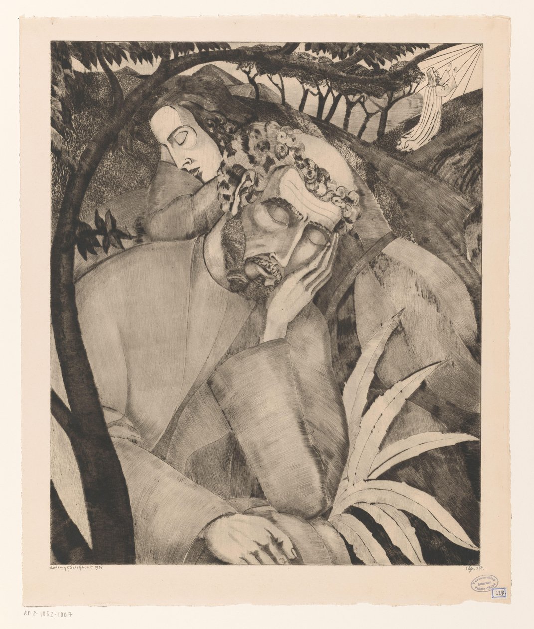 Cristo no Monte das Oliveiras Dans le Jardin des Oliviers (título original) de Lodewijk Schelfhout (signed by artist)