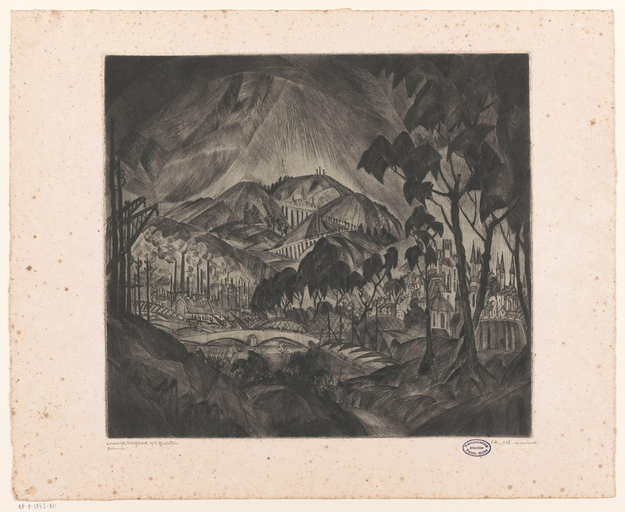 Paisagem montanhosa com indústria Evolution (título original no objeto) de Lodewijk Schelfhout (signed by artist)